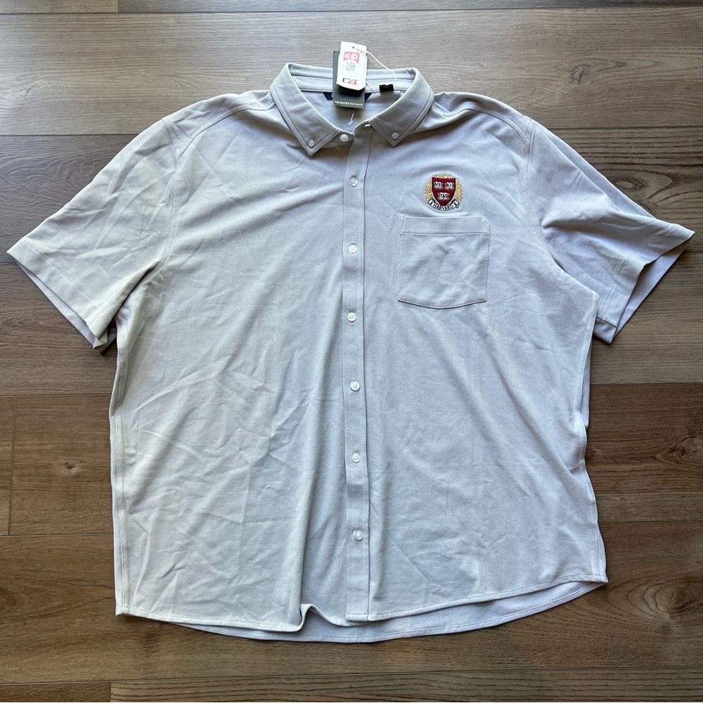 Mens Size 2XL Cutter & Buck Button Up Shirt Harvard Crimson Short Sleeve